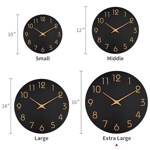 Image of Mosewa Large Wall Clock 16 Inch Black Battery Operated Silent Non Ticking Simple Minimalist Rose Gold Numbers Clock Decorative for Bedroom Living Room Kitchen Home Office
