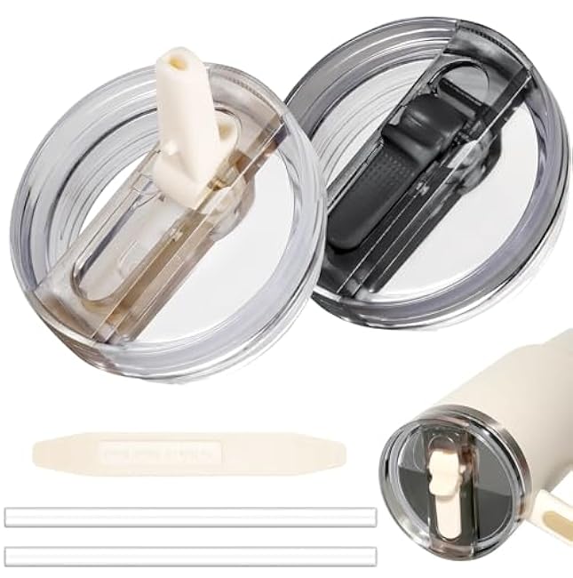 2 Pack 40 oz Tumbler Flip Straw Lid for Stanley Quencher ProTour Leak Proof Lid Replacement for Stanley H2.0 Quencher, Spill Proof Reusable Lid for Stanley Cup Accessories (Purple & Black, 40 oz)