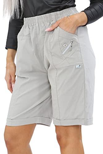 Womens Cherry Berry Shorts - Ladies Plain Capri Length Stretch Fit Pull On Elasticated Waist Summer Crop hot Pants Short Pants Plus Size UK 10-20 (Beige, 18)