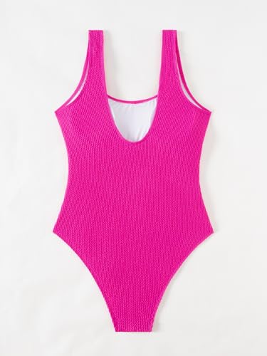 Image of Limeeke Women One Piece Swimsuit Solid Ribbed Monokini Swimwear Scoop Neck Low Back Bathing Suit