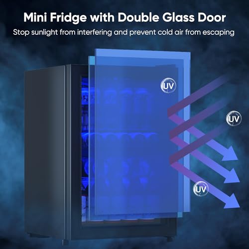 Image of Tehanld 2.5 Cu.Ft Wine Fridge, Mini Fridge With Glass Door, Wine Cooler Refrigerator, Beverage Drink Beer Cooler, Adjustable Shelves & Digital Temperature Display, 22 Bottle 95 Can