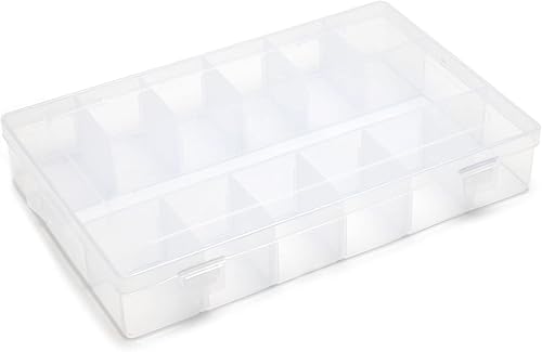 Miniatura 7 de MroMax Caja de almacenamiento de componentes PP, 11.024 x 6.693 x 2.165 in, organizador de plástico, contenedor ajustable, 15 rejillas extraíbles,