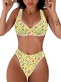 TASHEHE Women's Floral Bikini Set Underwire Push Up Swimsuit Two Piece Bathing Suit - Yellow/Pink Floral - Medium