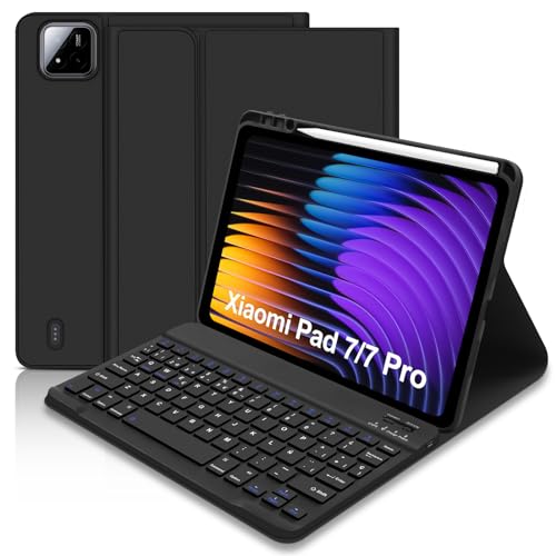 Hofsos Funda con Teclado para XIAOMI Tableta Pad 7 de 11,2 Pulgadas, Xiaomi Pad 7 Pro Funda Teclado, [Español] Funda Protectora para Extraíble con Portalápices para Tablet Xiaomi Pad 7(Negro)