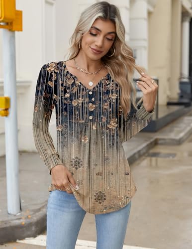 Image of Zeagoo Womens Long Sleeve Tops Fall V Neck Shirt Casual Pleated Tunic Top