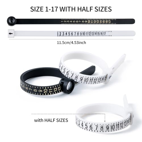 Image of Bflaae 4 PCS Ring Sizer Measuring Tool Kit with Ring Mandrel, 27 PCS Stainless Steel Ring Gauges, 2 PCS Reusable Finger Size Tape with Magnified Glass 1-17 USA Rings Size