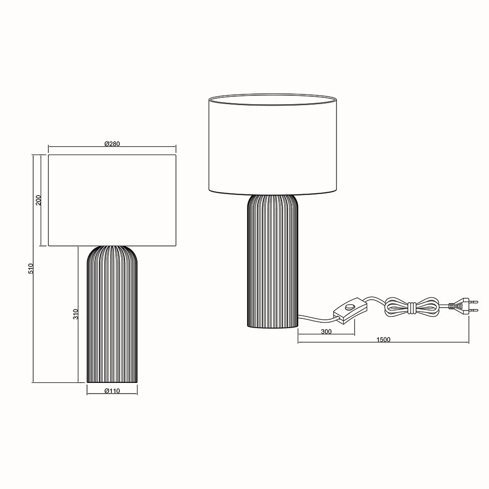 Reality Leuchten Blair R51811031 - Lampada da tavolo in ceramica bianca, paralume in tessuto bianco, 1 x E27