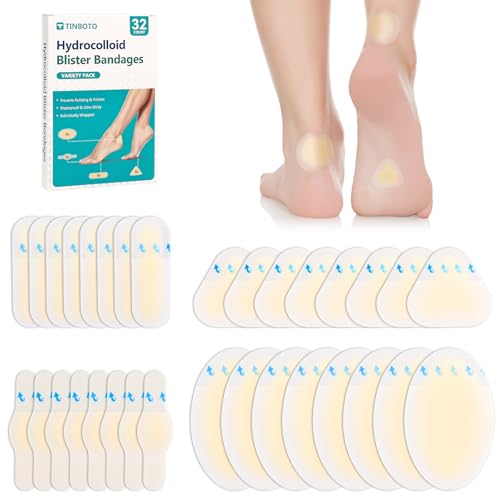 32PCS Hydrocolloid Blister Bandages for Feet – Waterproof Hydrocolloid Bandages, Gel Blister Pads...