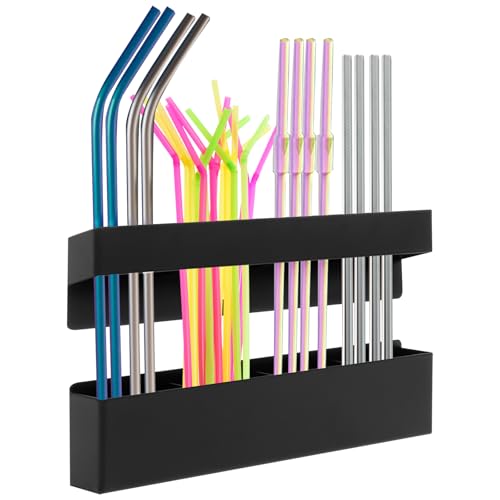 Strohhalm Organizer Kohlenstoffstahl Strohhalm Aufbewahrungsbox Höhenverstellbar, Magnetisch, Wiederverwendbar, Gitterdesign, Kein Stanzen Erforderlich Straw Holder für Schränke, Küche (Schwarz)