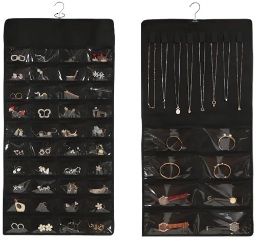 Mocamoro アクセサリー収納 イヤリング ピアス ネックレス収納 吊り下げ式 大容量 フェルト製 壁掛け 両面ウォールポケット 防塵 絡まない