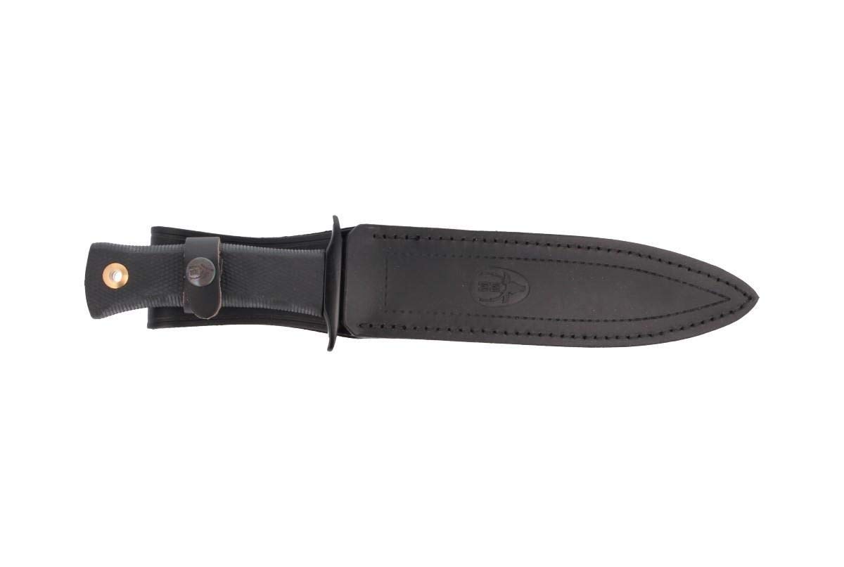 Muela Cuchillo SCORPION-19W hoja de acero ACX-380 de 19 cm y empuñadura de goma para Caza, Pesca, Supervivencia y Bushcraft Realizado en Ciudad Real + Portabotellas de regalo