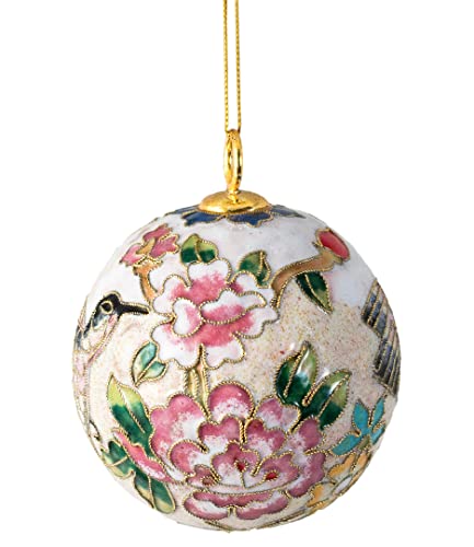 Value Arts Handmade Cloisonne Beige Hummingbird Ball Hanging Ornament #TOP1