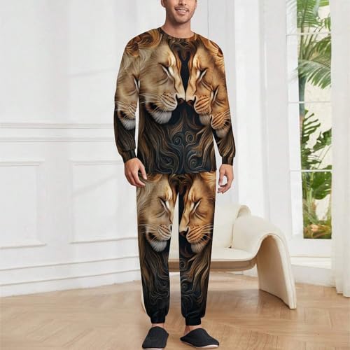 Wild Lion Couple Print Pajama Set Long Sleeve Lounge Sets Sleepwear 2 Pjs Nightwear for Men Women2