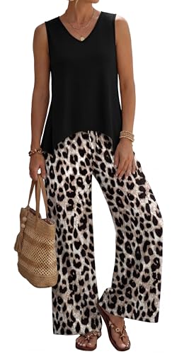 WIHOLL 2 Piece Sets for Women Spring Summer Outfits Cruise Travel Airport Beach Vacation Clothes Trendy Lounge Sets Casual Resort Wear Travel Matching Women Clothing Wide Leg Pants Set M - view 3