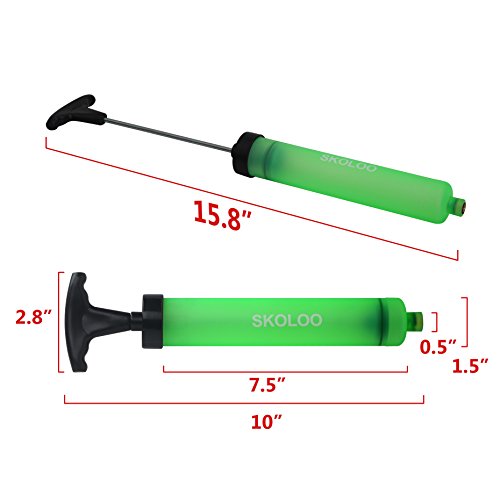 Skoloo 10" Portable Hand Air Ball Pump Inflator Kit With Needle, Nozzle, Extension Hose For Soccer Basketball Football Volleyball Water Polo Rugby Exercise Sports Ball Balloon Swim Inflatables, Green #TOP6