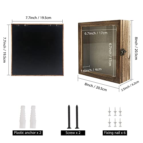 Image of GraduationMall 8x8 Shadow Box Frame Solid Wood Glass Door Display Case with Linen Back and 6 Stick Pins,1.5 inches Interior Depth,Ideal for Memorabilia Pictures Flowers Medals Tickets