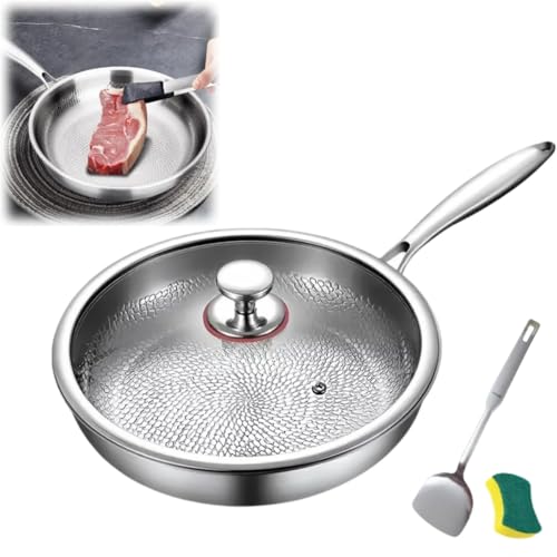 Sartén de titanio con tapa y espátula, sartén sin recubrimiento, sartén de titanio de 26/28/30 cm, sartén premium resistente a los arañazos, sartén antiadherente de titanio para cocinar, para cocina y