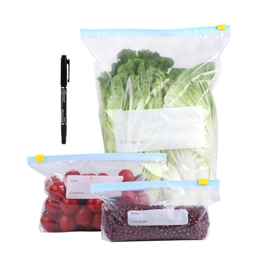 LALAGO 60pcs Sacchetti Riutilizzabili, Sacchetti Freezer Riutilizzabili, Sacchetti Congelatore Zip Grandi Medi e Ppiccoli, Sacchetti per Alimenti Senza BPA, Sacchetti Alimenti Richiudibili per Verdure