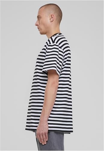 Urban Classics Camiseta de Rayas Regulares, Negro/Blanco, L para Hombre