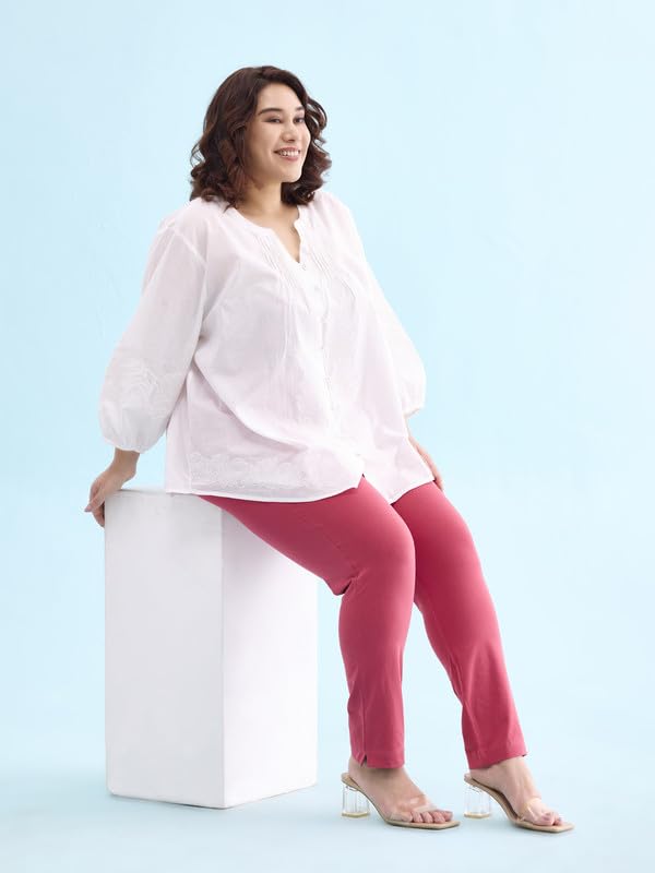 Image of GO COLORS Women Solid Pink Cotton Mid Rise Regular Fit Kurti Pants