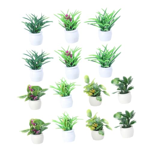 HEALSOPTHY 14 pièces Lot Mini Plantes Artificielles Bonsaï Simulées Décor Maison de Poupée Jardin Féerique Bureau Salle de Bain