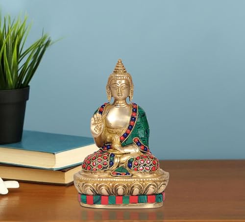 Image of AONA Divine Brass Buddha Idol - A Spiritual Masterpiece, Height : 6 Inch