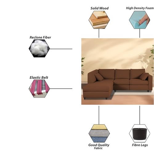 Image of Florian LHS 4 Seater L Shape Sofa Set for Living Room (Brown Fabric) Premium Fabric Sofa