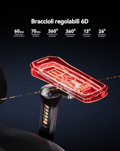 M6 Pro 2.0 Sedia Gaming Ergonomica | Prima Sedia da Gaming al Mondo Riscaldata e Ventilata, Gaming Chair con Supporto Lombare Regolabilee, Braccioli 6D, Poggiatesta 3D e Poggiapiedi (Nero) - Sedia gaming - Immagine 6