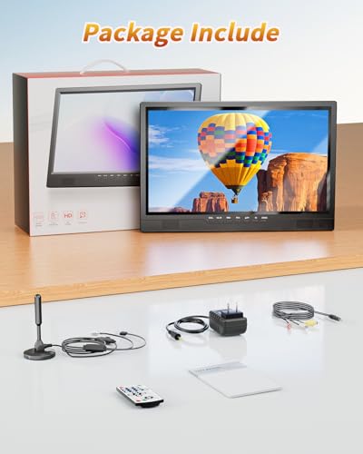 DESOBRY 19-Zoll Fernseher, 1080P Kleiner Fernseher DVB-T2-Tuner mit Antenne, Wiederaufladbarer TV HDMI AV USB Eingang, Tragbarer 12V TV für Camping, Wohnmobil, küchen