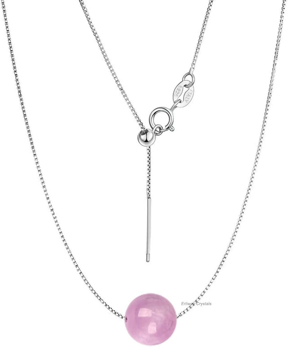 Erliway Healing Crystal Pendant Necklace for Women, 925 Sterling Silver Chain Necklace with 10mm A+ Grade Premium Crystal Bead, 18'' Adjustable Length Women Jewelry Choker Necklace
