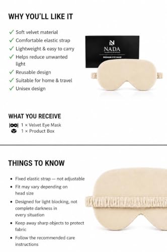 Image of Eye Mask for Sleeping for Women, Velvet Super Soft Sleep Mask Blind Fold for Comfortable Sleep, Travelling, Meditation & Relaxation, Eye Pad for Girls, Blind Fold for Sleeping - Cream (Pack of 1)