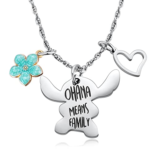 To My Young Daughter Stitch Gift Ohana Means Family Necklace&Message Card For Little Lilo Stitch Lover Daughter From Mom Dad, Stitch Jewelry Birthday Graduation Christmas Gifts For Teen Girls #TOP1