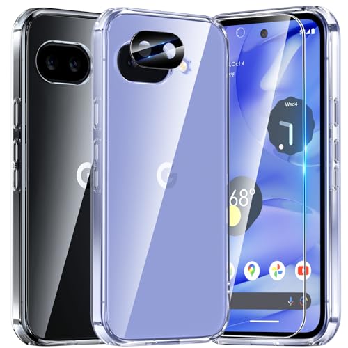 UniqueMe für Google Pixel 9 Pro XL Hülle,5-in-1-Set Handyhülle für Google Pixel 9 Pro XL Case Rundumschutz Schutzhülle Cover,1 Handyhülle & 2 Schutzfolie & 2 Kameraschutz -Transparent