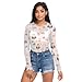 Cartoon Owl Clouds See Through Tops for Women Mesh Sheer Tops Long Sleeve Women Blouse Handle Zipper Beach Camping Swimming Pool Size S