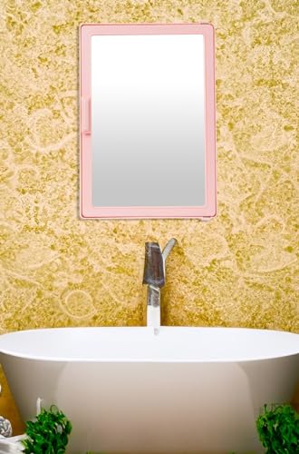 Image of PGen Small Size Mini Wall Mounted Mirror Storage Cabinet Organiser Shelf for Bathroom Kitchen Washbasin Dressing Room (Pink)