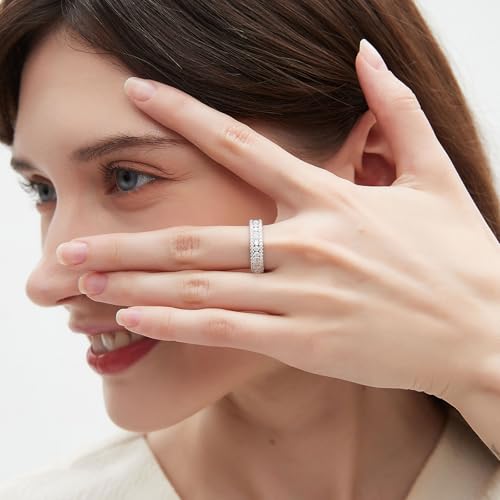 Newshe Jewellery Moissanite Rings for Women 925 Sterling Silver Wedding Bands Pave Emerald Eternity Band Ring Size 5-134