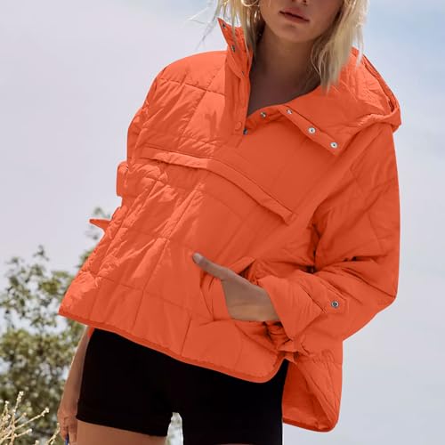 midelxp Women's Pullover Puffer Jacket Quilted Lightweight Long Sleeve Button Down Coats Warm Winter Outerwear with Pockets4