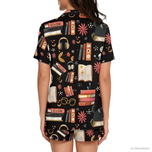 Image of Renewold Women's Short Sleeve Pajama Set Button Down Sleepwear with Notch Collar Soft Lounge Top and Shorts with Pockets
