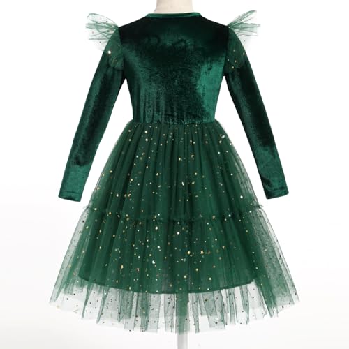 IBAKOM Girl Shiny Sequins Velvet Tulle Dress Long Sleeve Toddler Christmas Outfits Fall Winter Baby Formal Wedding Dresses3