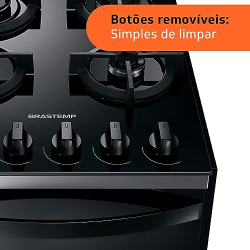 Fogão Brastemp 4 Bocas de embutir Preto com mesa de vidro e dupla chama – BYO4XAE Bivolt