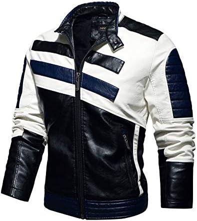 CBYEZY Stand-up collar men's motorcycle leather motorcycle racing suit color-blocking PU simulation leather jacket (Blue, 3x_l)