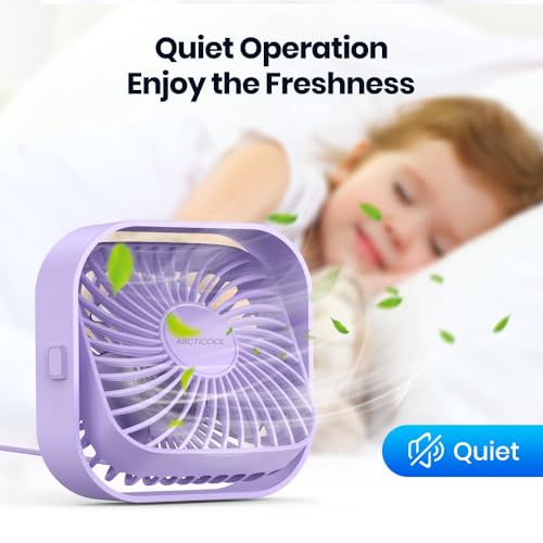 Image of ARCTICOOL Small Table Fan, 4 Inch Mini USB Desk Fan, Strong Airflow & Quiet, USB Powered Table Desktop, 3 Speeds Wind Small USB Fan for Desk, 360 Rotatable for Home Office (Purple)