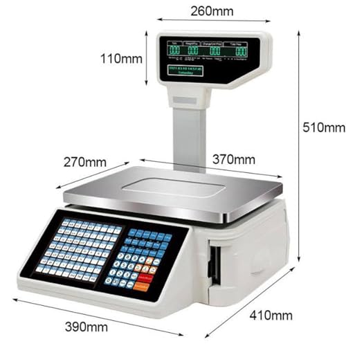 Digital Price Label Printing Scale with Pole Display, Electronic Price Cutting Scale for Commercial Use, Counting Scales with Built-in Label Printer for Market Trade