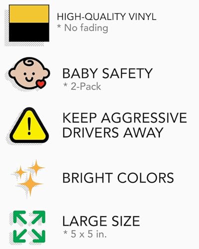 ZEXIJOW Baby an Bord Auto Warnschilder,2 Stück 12,7 x 12,7 cm,Sicherheitsschilder fürs Auto,Magnetische Aufkleber für Babys im Auto,Wiederverwendbare Aufkleber für Babys im Auto (Yo-DA)