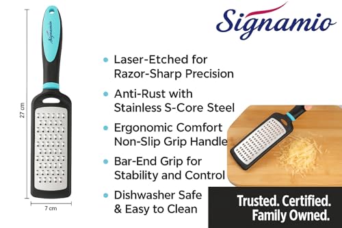 Image of SIGNAMIO Hand Kadukas Cheese Grater and Vegetable Shredder for Kitchen Stainless Steel Ginger Crusher, Carrot Grater, Garlic Slicer with Protective Cover (Sky Blue)