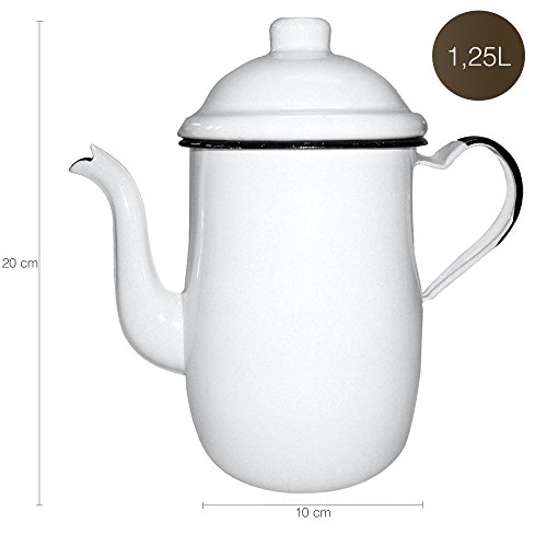 Bule Café Esmaltado 1,25 Litros e 4 Xícaras 70ml Tradicional Branco
