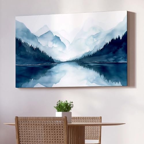 Image of Indianara Mountain Lake Landscape Canvas Art Painting, Blue, 45.72 cm x 68.58 cm, for Living Room, Bedroom, Office
