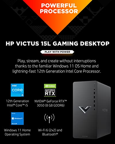 Image of HP Victus 15L Gaming Desktop - 12th Gen Intel Core i5-12400F, 2.50 GHz - 8 GB SDRAM, 512 GB M.2 SSD - NVIDIA GeForce RTX 3050 - Windows 11 Home, Wi-Fi 6 & Bluetooth, 9 USB Ports (TG02-0021, 2022)