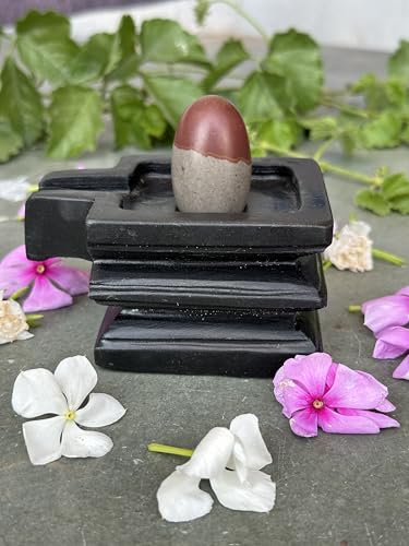 Image of Shivam VASTU AKAL 1.5 inch Original Narmadeshwar Narmada Shivling with 3 inch Narmada Stone Yoni Base Jaladhari (Mahamratunjay Shivling, Black Square Jaladhari)