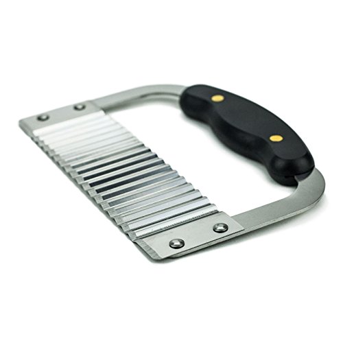 Huji Black Handled Crinkle Cut Knife Salad Chopping Knife and Vegetable French Fry Slicer Steel Blade Cutting Tool, Silver (1 Pack, Crinkle Cutter)